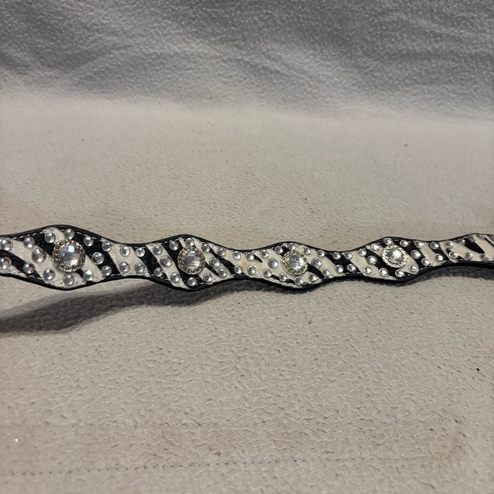 Nocona Western Belt Girls 20 Zebra Print Calf Hair Scalloped Edges Rhinestones - Picture 6 of 9